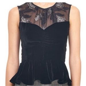 Rebecca Taylor velour and lace sleeveless blouse